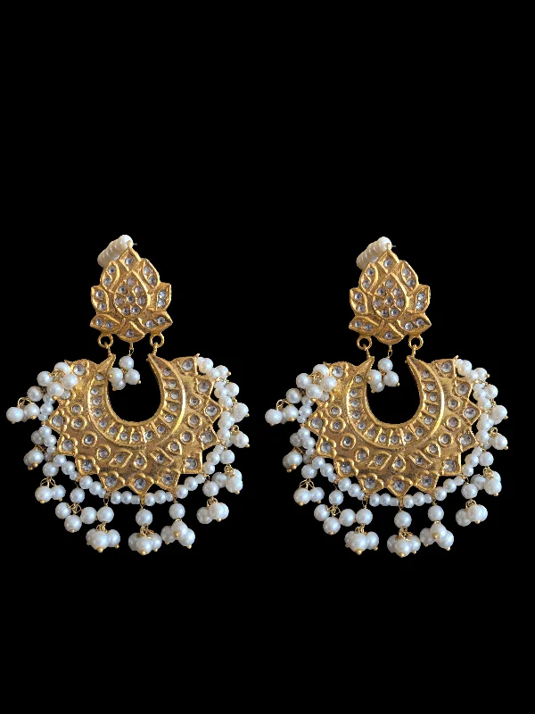 long earrings for women-DER261 Eman kundan chandbali earrings with pearls( READY TO SHIP)