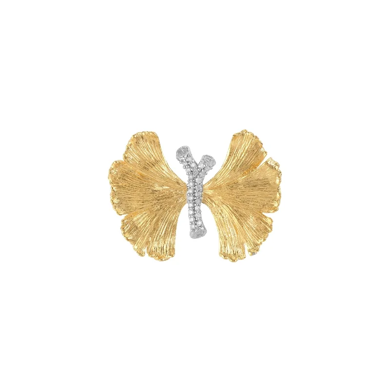 bird-shaped brooches for women-Butterfly Ginkgo 28mm Brooch with Diamonds