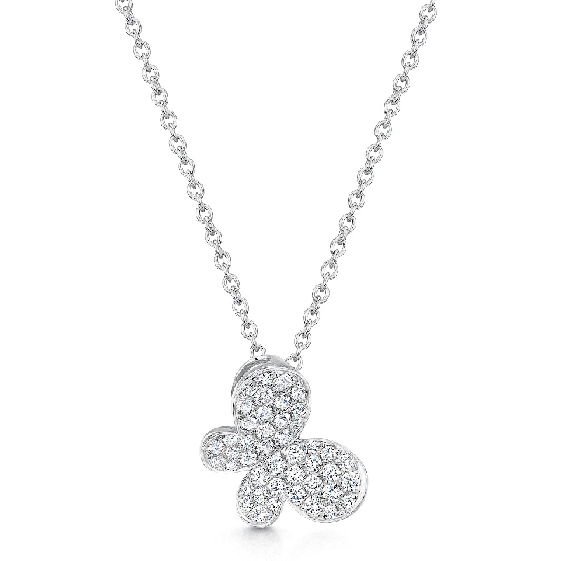 layered necklaces for women-18ct White Gold Diamond Pave Set Side Butterfly Pendant