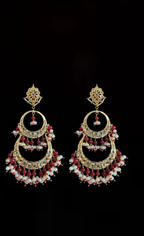 bridal earrings for women-DER194 Sheema Chandbali earrings  - ruby  ( SHIPS IN 4 WEEKS )