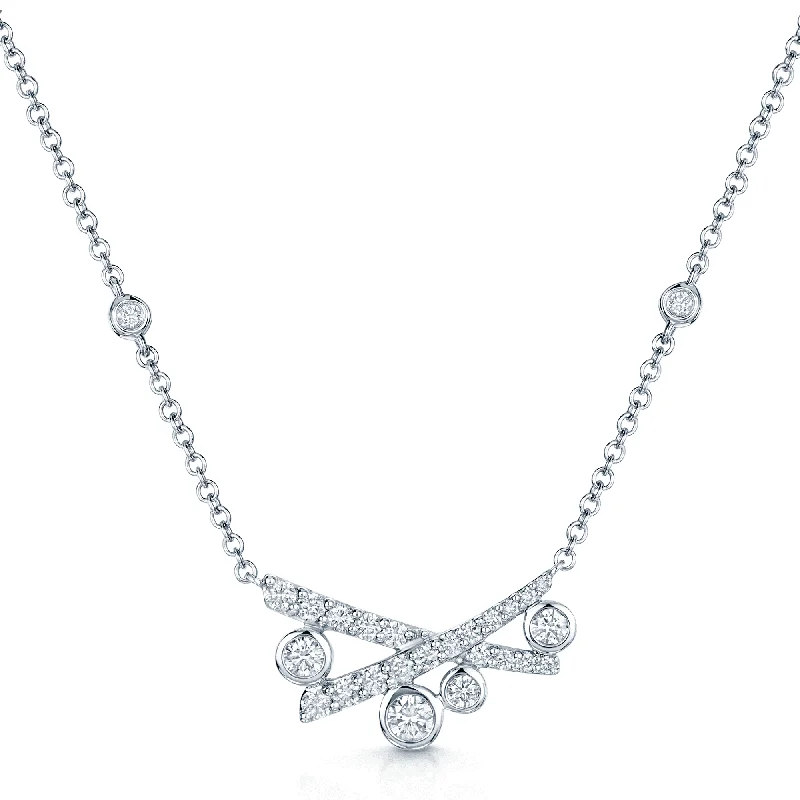 long chain necklaces for women-18ct White Gold Round Brilliant Cut Diamond Fancy Crossover Pendant