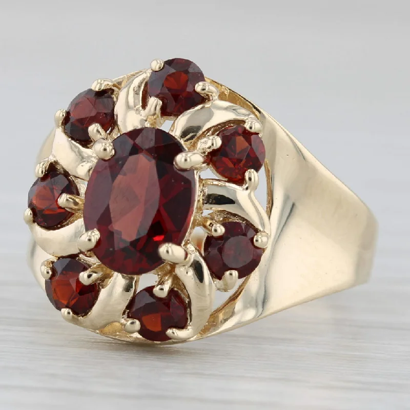 affordable diamond engagement rings for women-1.85ctw Garnet Flower Cluster Ring 10k Yellow Gold Size 7