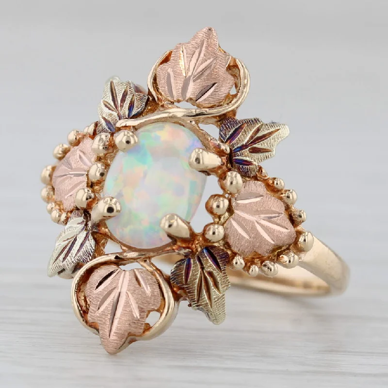 custom engagement rings with gemstones for women-Lab Created Opal Flower Ring 10k Size 7.75 Black Hills Gold TRJ