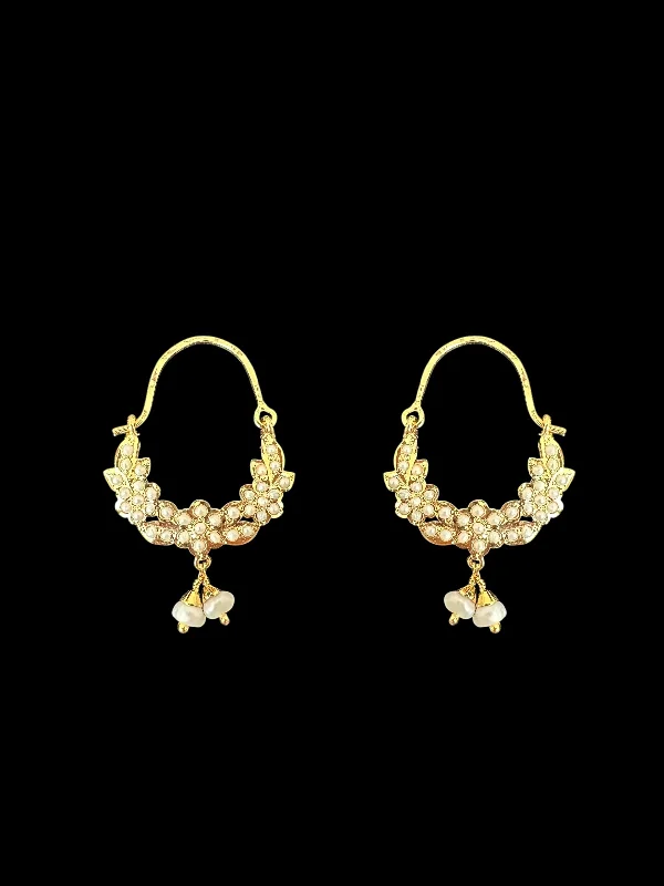 designer earrings for women-92.5 silver gold plated Chandbali earrings in pearls ( READY TO SHIP )