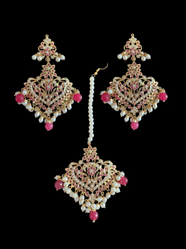 birthday gift earrings for women-DJET107 Afreen Ruby earrings tika ( READY TO SHIP )