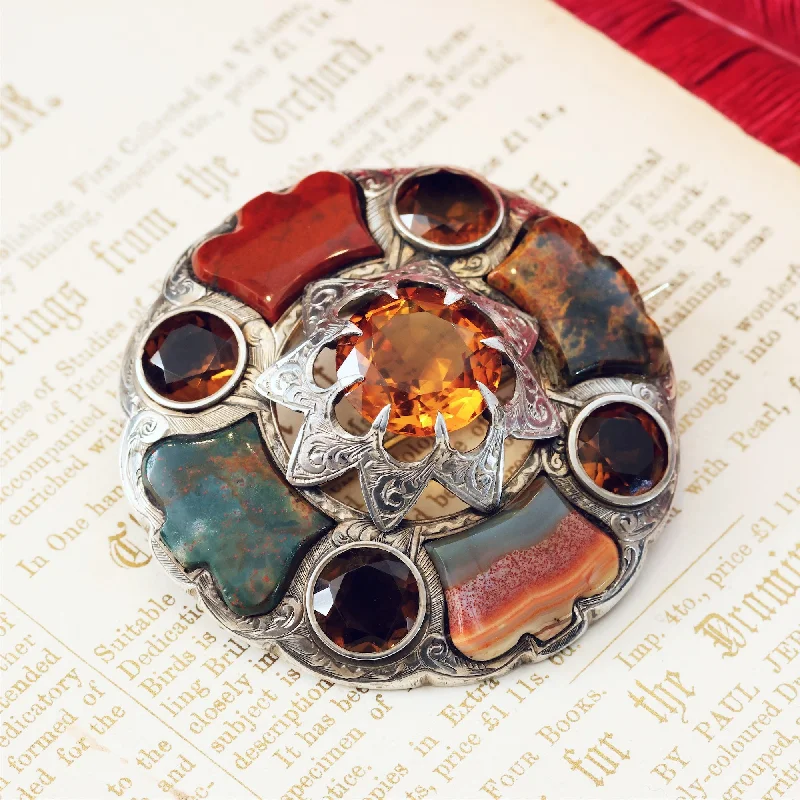 brooches with sapphires for women-Antique Victorian Scottish Agate Specimen Brooch