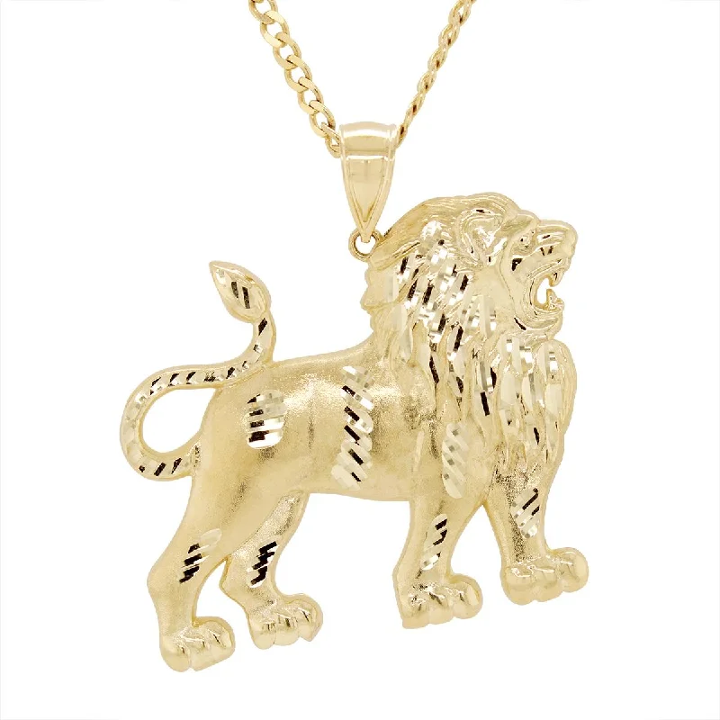 gold necklaces for women-YELLOW GOLD STANDING LION CHARM PENDANT