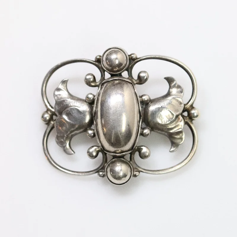 brooches with sapphires for women-Georg Jensen Jewelry | Ornate Art Nouveau Silver Vintage Brooch 236