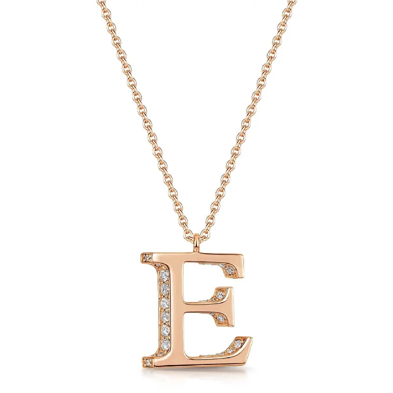 statement gemstone necklaces for women-18ct Rose Gold Diamond Initial Pendant & Chain