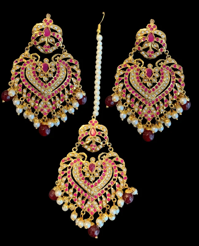 crystal stud earrings for women-Farwah earrings tika in rubies   ( READY TO SHIP )