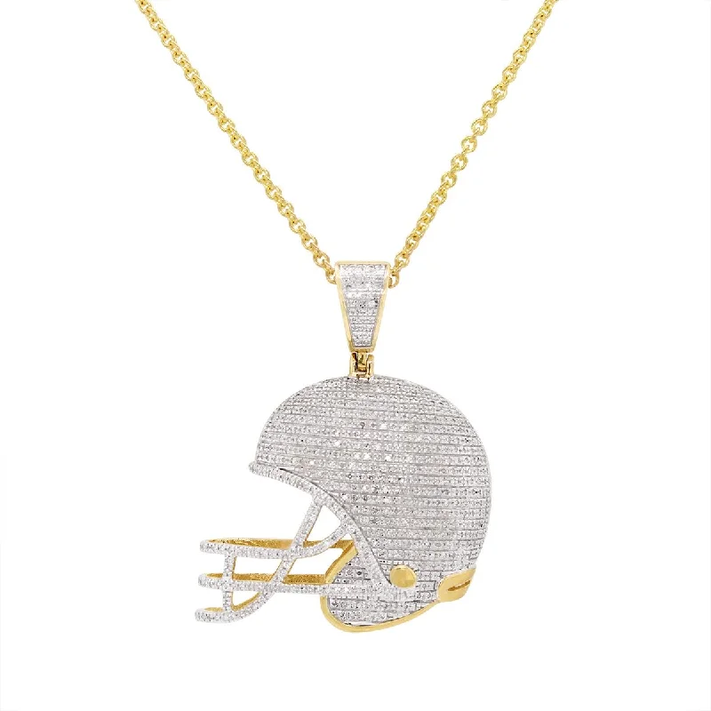 zodiac sign necklaces for women-YELLOW GOLD FOOTBALL HELMET CHARM PENDANT WITH DIAMONDS