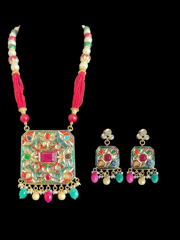 rose gold earrings for women-PS538 Sitara navratan kundan mala set with earrings ( READY TO SHIP )t