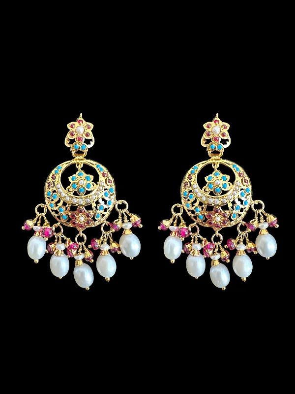 sapphire drop earrings for women-Gold plated silver earrings in multicolor with fresh water pearls ( READY TO SHIP)