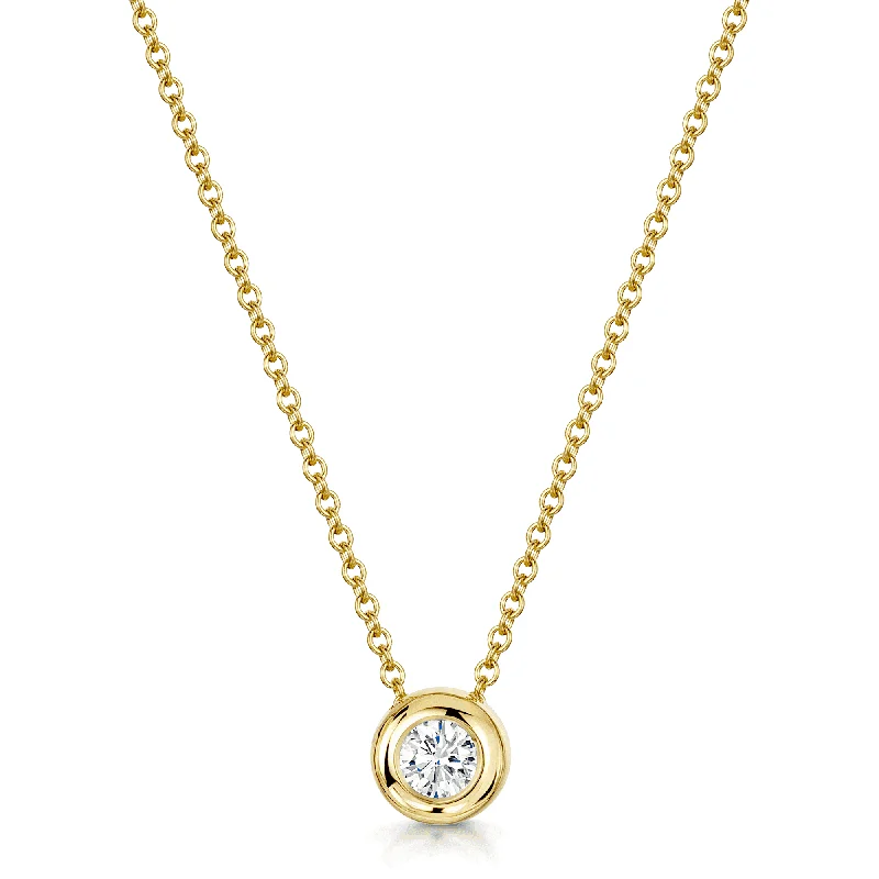 initial necklaces for women-18ct Yellow Gold Single Stone Brilliant Cut Diamond Rub Over Pendant