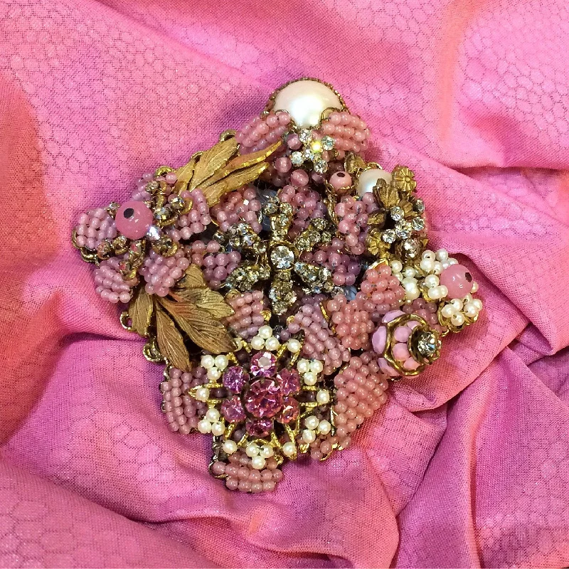 spring brooches for women-Vintage Stanley Hagler Brooch Pink Pearl Beaded