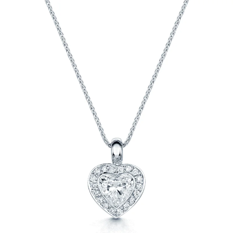 nameplate necklaces for women-18ct White Gold Heart Shaped Diamond Pendant in a Pave Set Surround