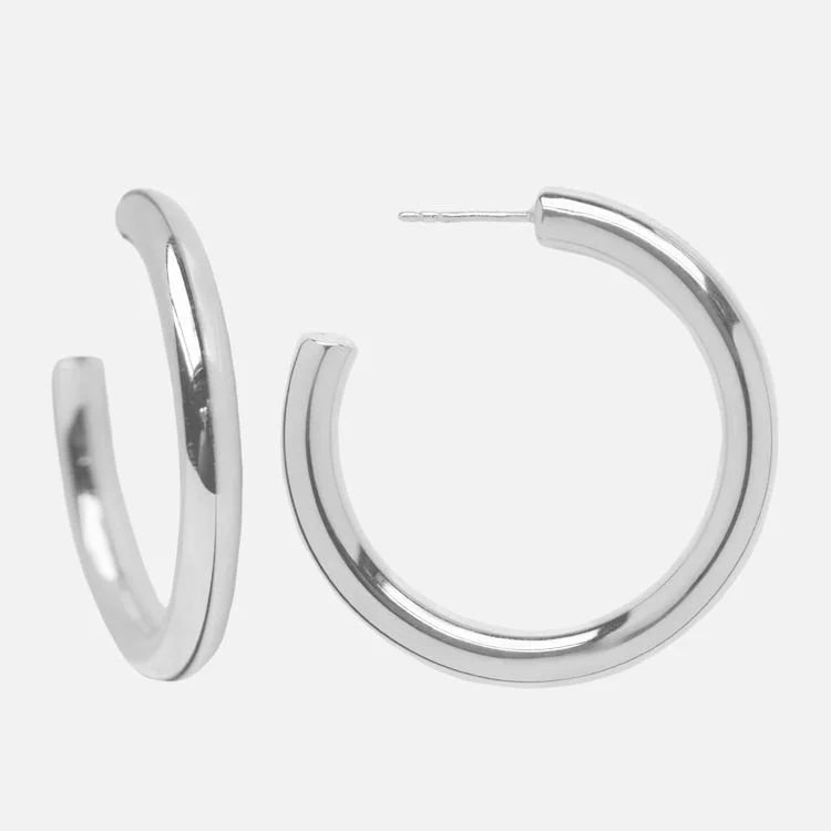 silver stud earrings for women-Medium Tube Hoops in Silver