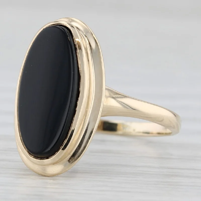 couples engagement rings for women-Oval Onyx Solitaire Ring 10k Yellow Gold Size 8