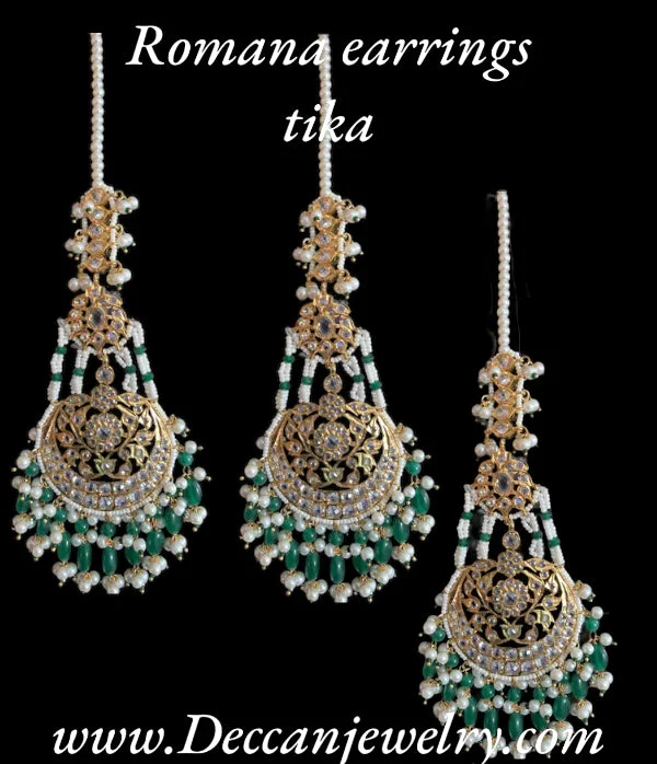 statement earrings for women-Romana earrings tika in green ( READY TO SHIP )