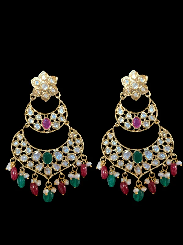 vintage earrings for women-DER91 cz earrings in fresh water pearls- Ruby emerald   ( READY TO SHIP)