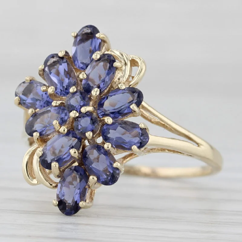 halo engagement rings for women-2.50ctw Purple Iolite Flower Cluster Ring 10k Yellow Gold Size 8.5