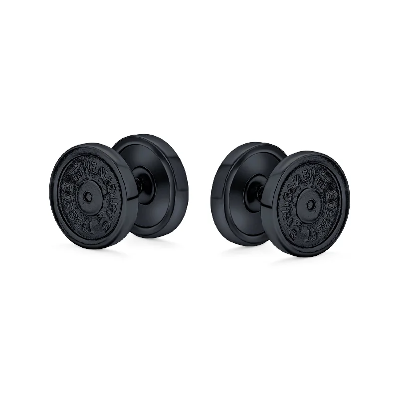 bridal earrings for women-Dumbbell Black Ear Plug Earrings for Men 316L Steel 16G 12MM