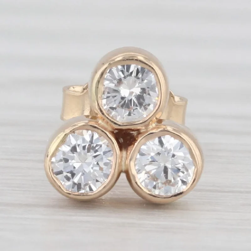 princess-cut engagement rings with diamonds for women-Single 0.41ctw 3-Stone Diamond Stud Earring 14k Yellow Gold