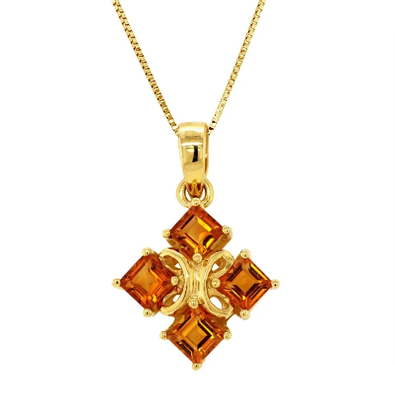 vintage gold necklaces for women-YELLOW GOLD SQUARE CUT CITRINE PENDANT