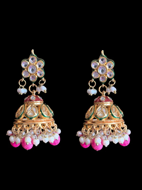 designer earrings for women-Kundan jhumka earrings with meenakari ( READY TO SHIP )