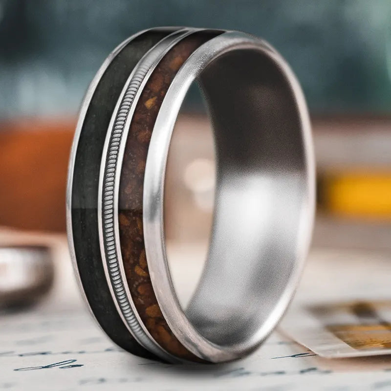 rose gold wedding rings for women-Custom Design - 3-Inlay Metal Center Ring gUDmKm0Sxwce1Qdu1jljKueD