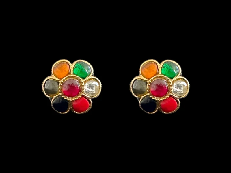 silver gemstone earrings for women-Gold plated silver earrings in Navratan ( READY TO SHIP)