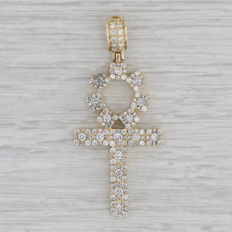 antique engagement rings for women-1.35ctw Diamond Ankh Cross Pendant 14k Yellow Gold Religious Jewelry