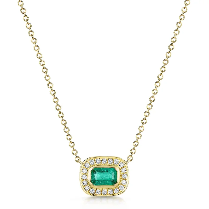 pearl necklaces for women-18ct Yellow Gold Emerald & Diamond Cluster Pendant