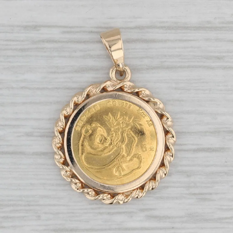 bold engagement rings for women-19844 Chinese Panda Coin Pendant 14k Gold Bezel 999 Coin 1/20oz