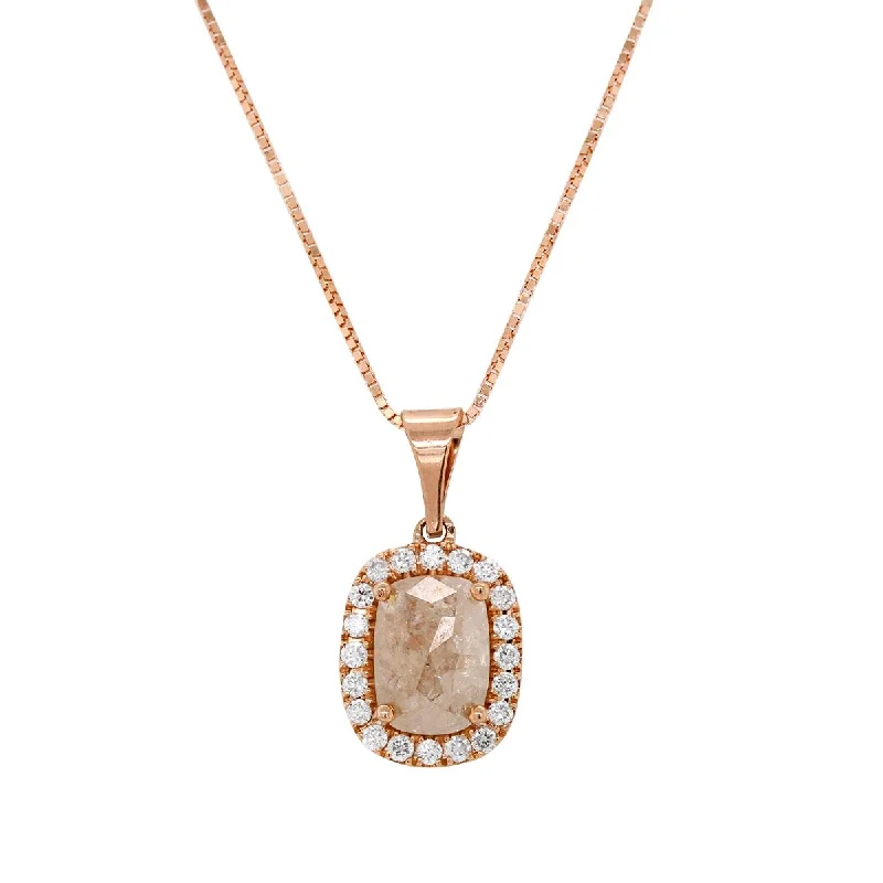 fashion necklaces for women-ROSE GOLD PENDANT WITH 1.01 CARAT FANCY SHAPE DIAMOND AND DIAMOND HALO, .25 CT TW