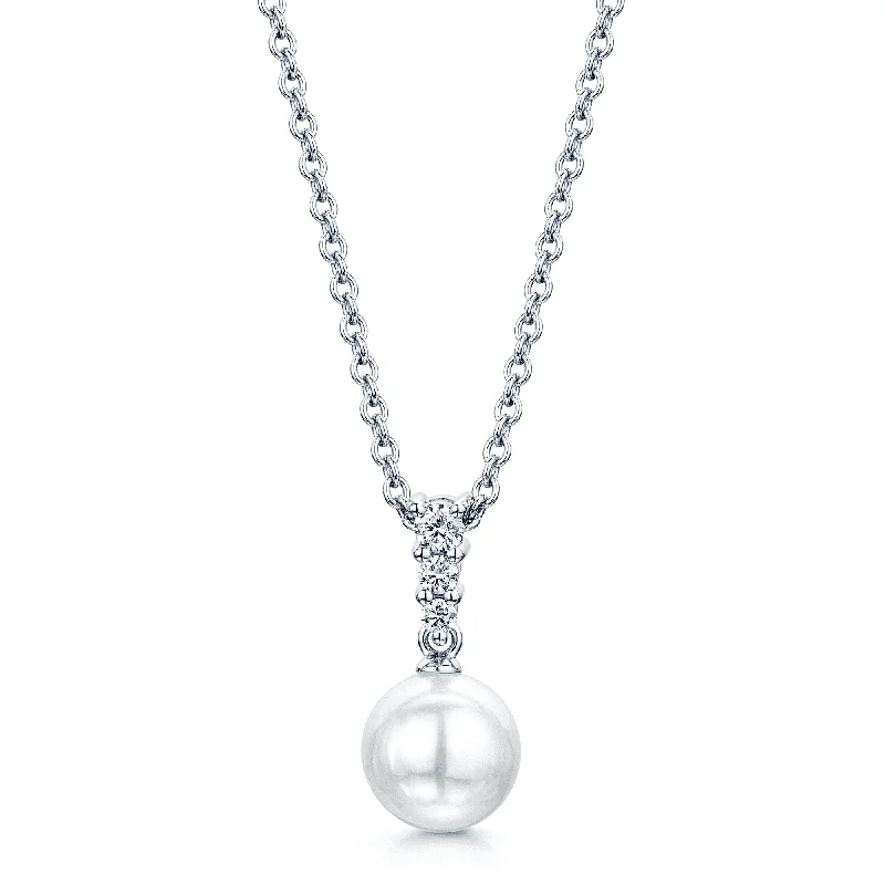 custom necklaces for women-18ct White Gold Diamond & Akoya Pearl Morning Dew Pendant