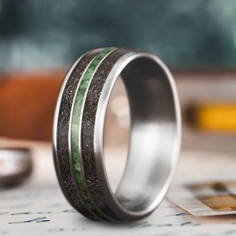 titanium wedding rings for women-Custom Design - 3-Inlay Narrow Center BBa5vYu65IE5rtF_0xUUUURD