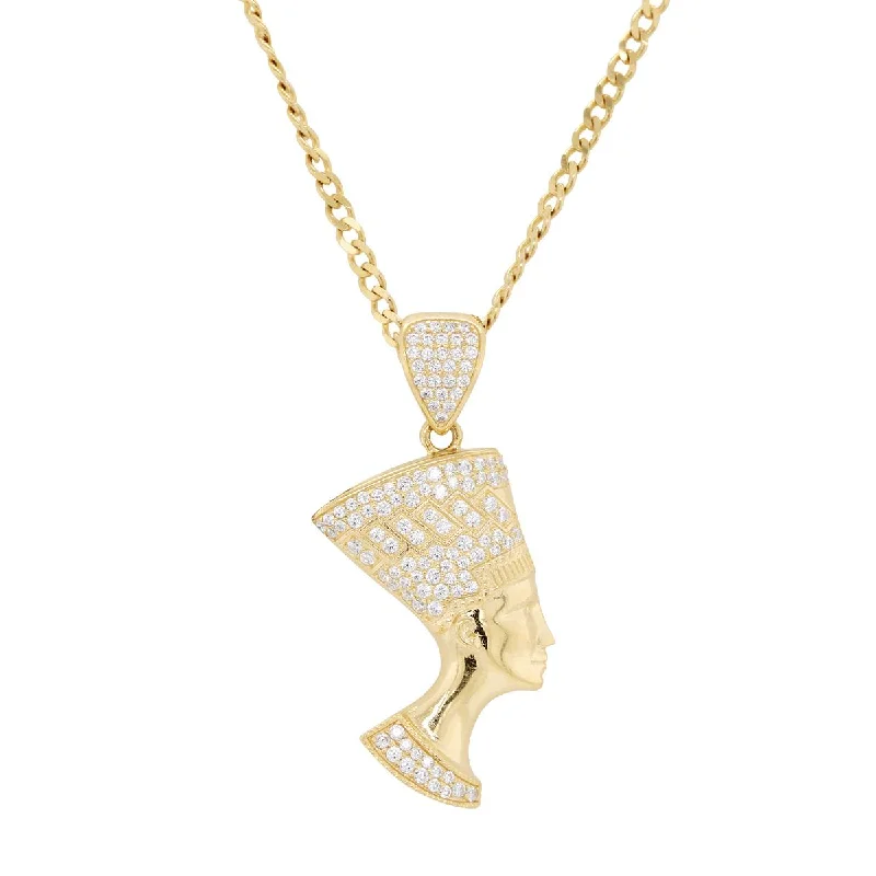 rose gold pendant necklaces for women-YELLOW GOLD NEFERTITI CHARM WITH CUBIC ZIRCONIAS