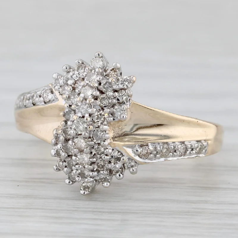 white sapphire engagement rings for women-0.65ctw Diamond Cluster Bypass Ring 10k Yellow Gold Size 7