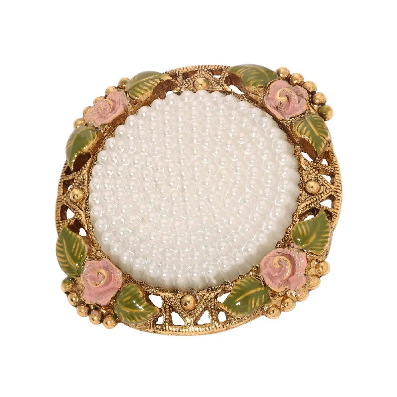 pearl brooches for women-1928 Jewelry Pearly Eden Pink Rose Enamel Faux Pearl Brooch