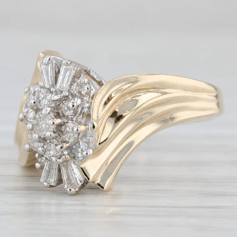 affordable engagement rings for women-0.45ctw Diamond Cluster Ring 10k Yellow Gold Bypass Size 8.25