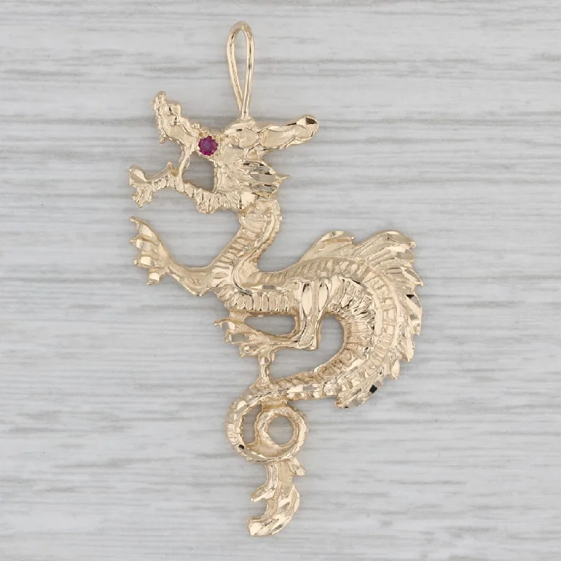 antique engagement rings for women-Ruby Eyed Dragon Pendant 14k Yellow Gold Statement