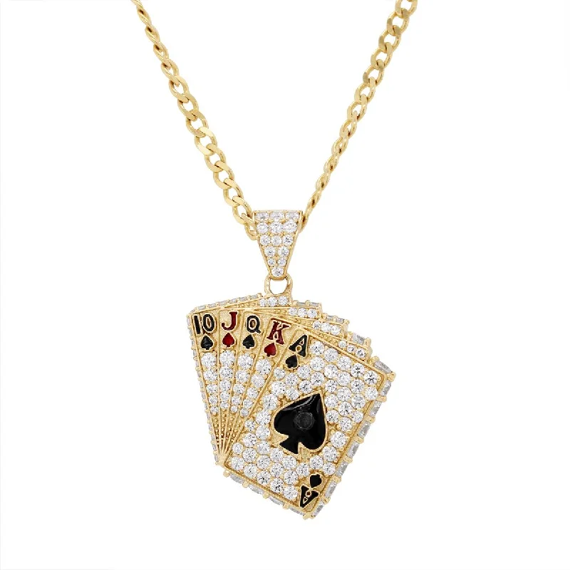 statement necklaces for women-YELLOW GOLD DECK OF CARDS CHARM PENDANT WITH CUBIC ZIRCONIAS