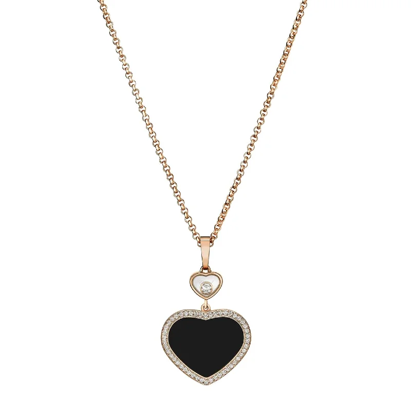 contemporary necklaces for women-18ct Rose Gold Happy Hearts Black Onyx & Diamond Surround Pendant