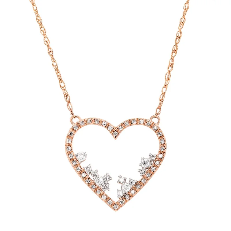 pendant necklaces for women-ROSE GOLD OPEN HEART PENDANT WITH 51 DIAMONDS, .25 CT TW