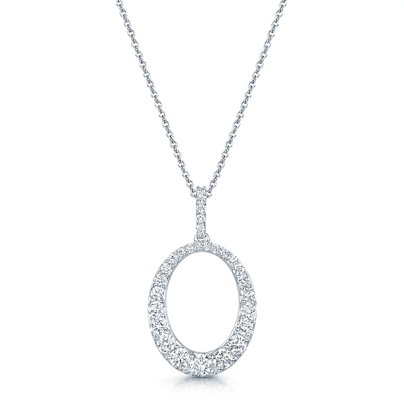 emerald necklaces for women-18ct White Gold Round Brilliant Cut Diamond Oval Open Pendant With A Diamond Set Bale