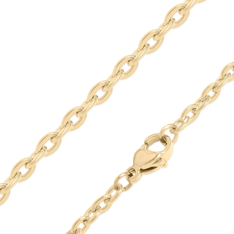 statement piece necklaces for women-18K Gold PVD Stainless Steel Flat Oval Loop Chain / CHN0051