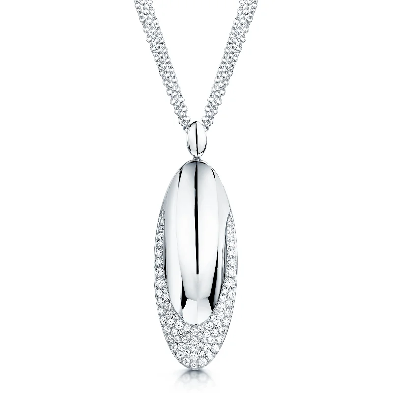 moon necklaces for women-18ct White Gold Oval Pave Diamond Pendant