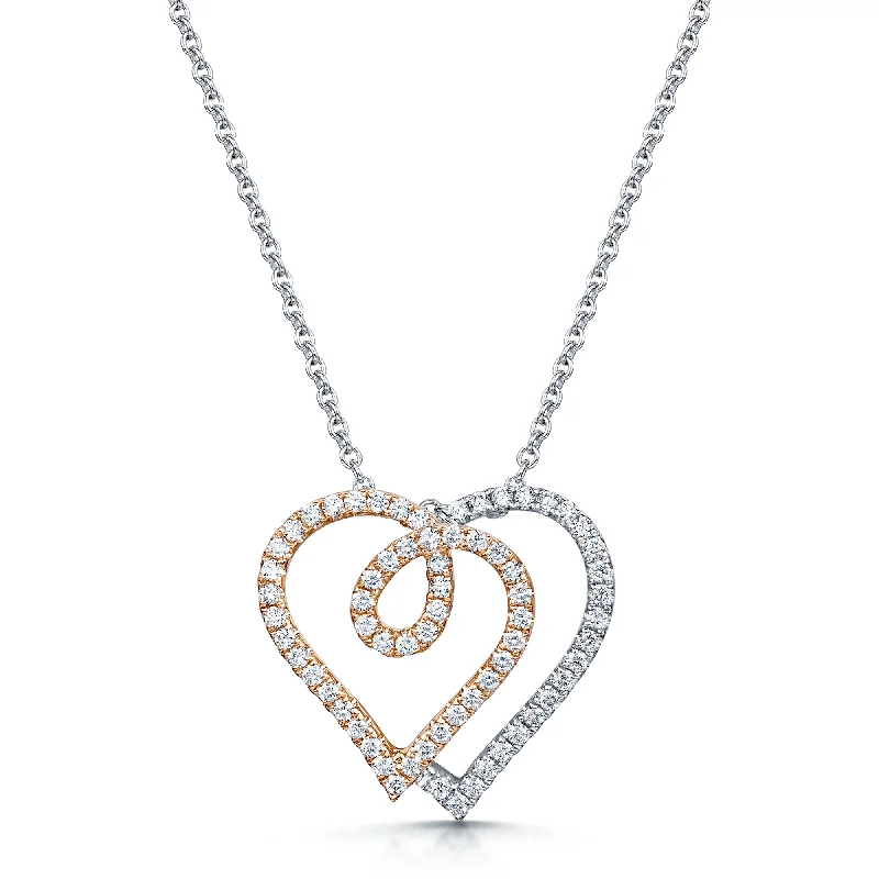 elegant diamond necklaces for women-18ct White And Rose Gold Entwined Double Heart Pendant