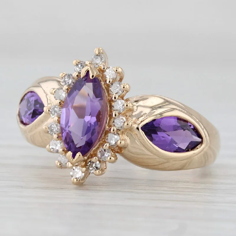 vintage-style engagement rings for women-2.05ctw Marquise Amethyst Diamond Halo Ring 14k Yellow Gold Size 7